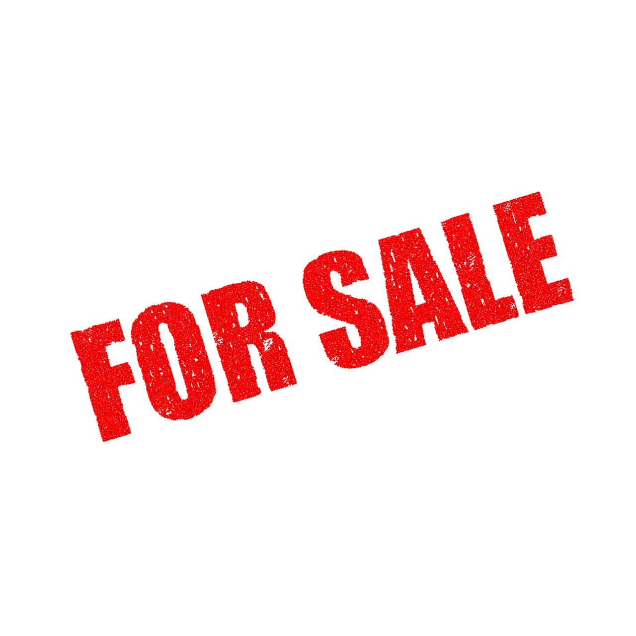 For Sale written in red capital letters on a white background