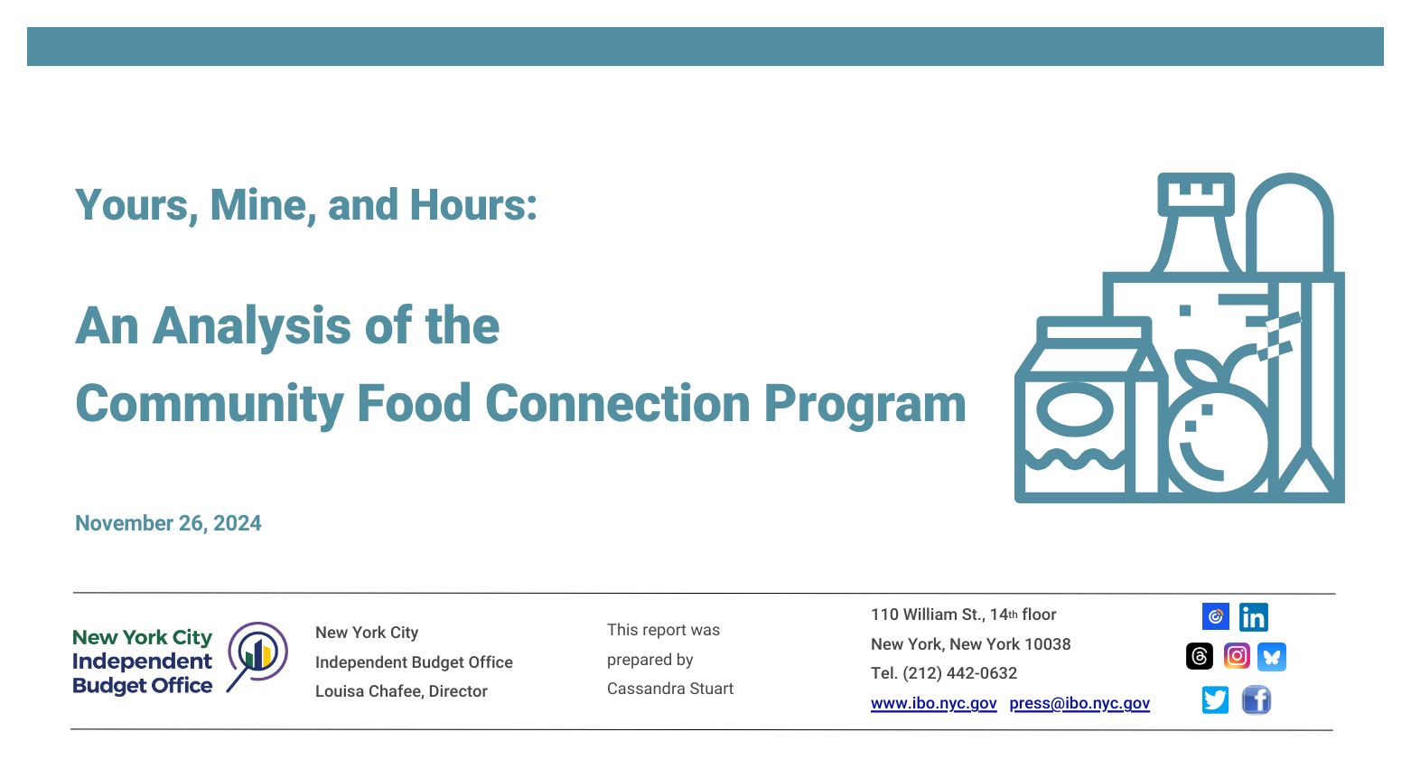 Cover image of IBO report Yours, Mine, and Hours:  An Analysis of the Community Food Connection Program.