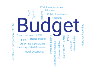 Word cloud describing components of a budget
